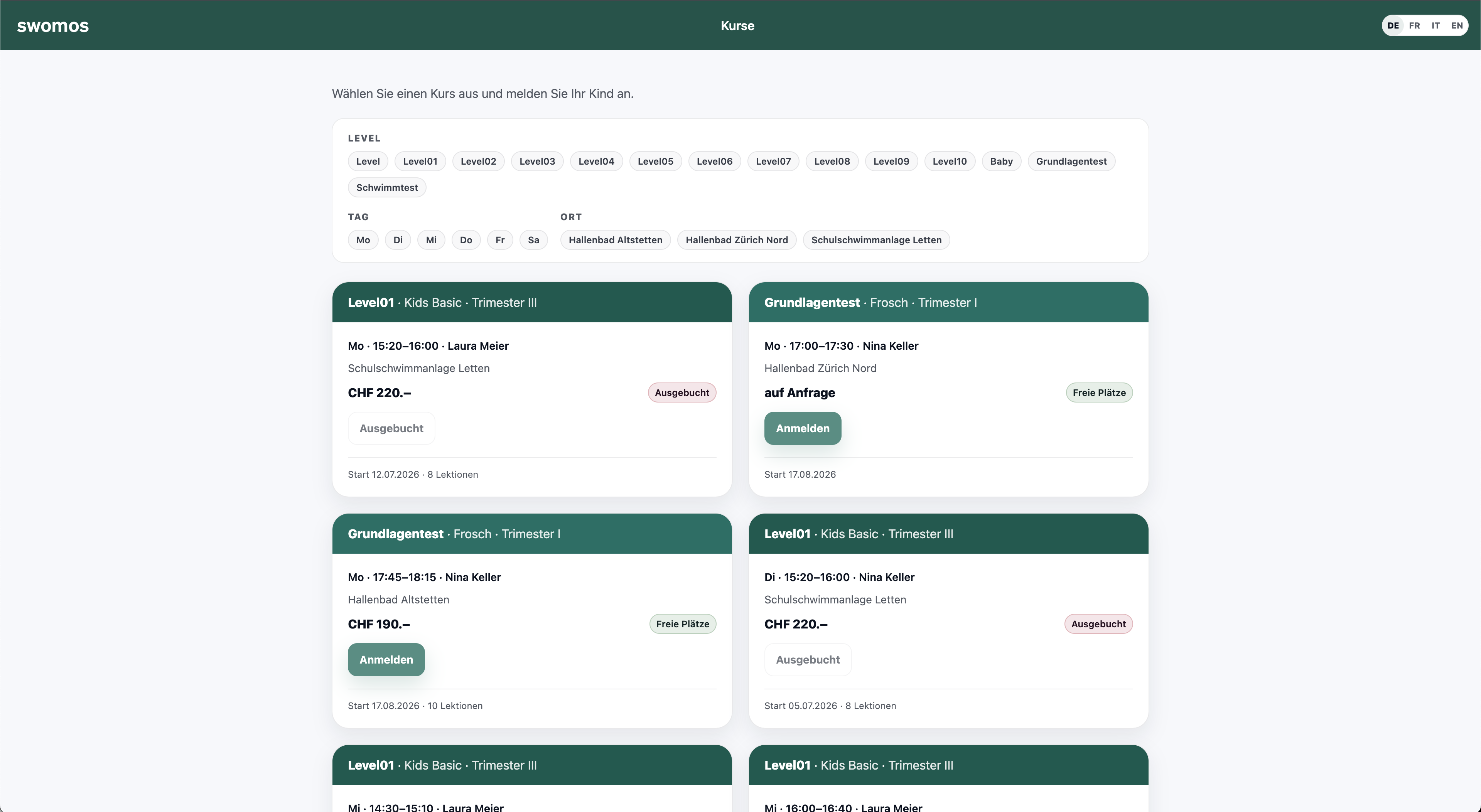 Public page — Kursübersicht